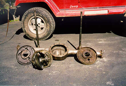 Rear end parts after tear-down. Nice shade of green, eh?